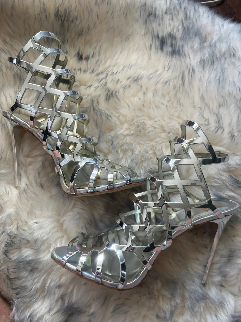 SEXY NEW ! Silver Strappy Gladiator Heels - Women's Dress Sandals